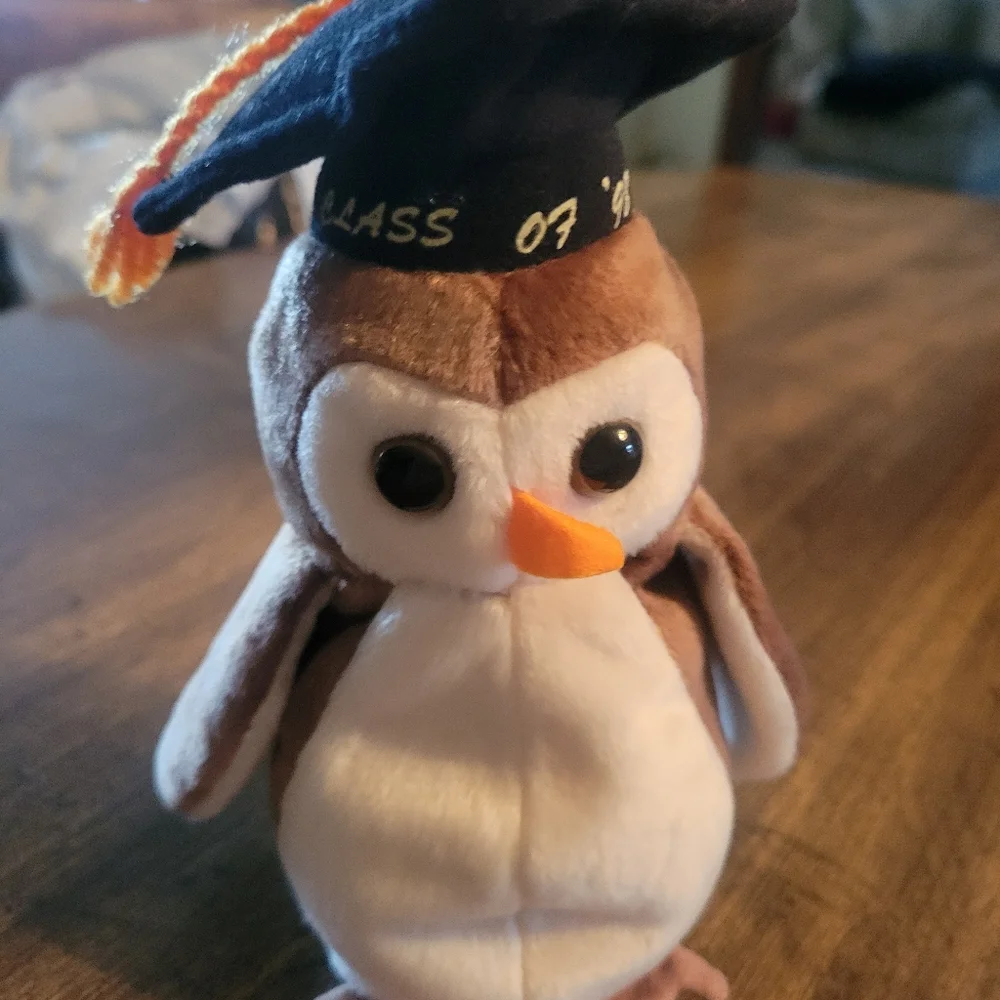 TY 1998 Graduation Owl Plush Toy - Brown and White